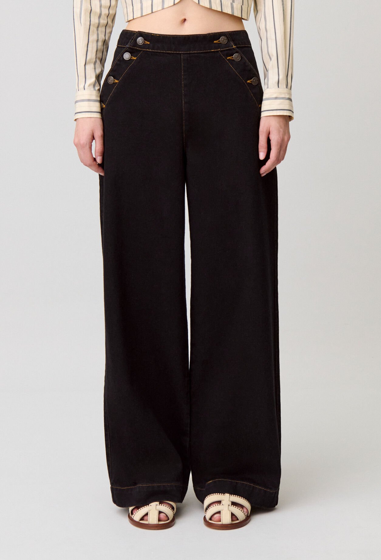 Jean &agrave; pont denim noir