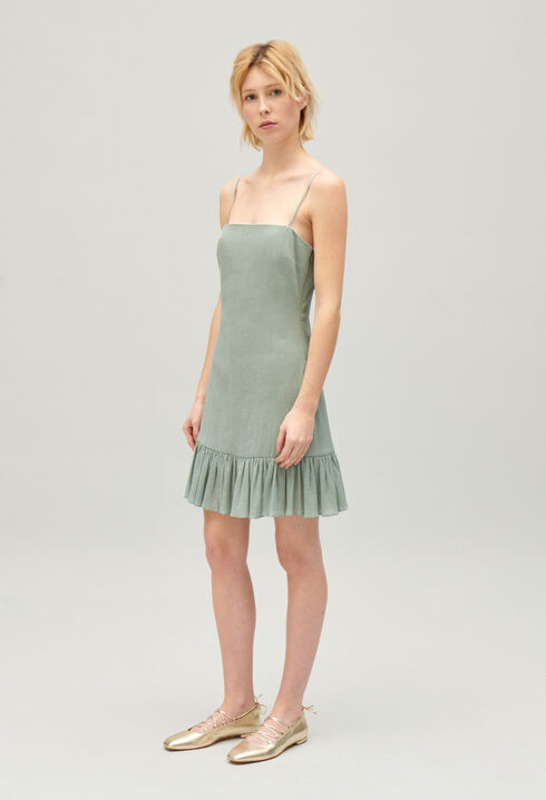 Kurzes, volantiertes Kleid Mandel-Beige