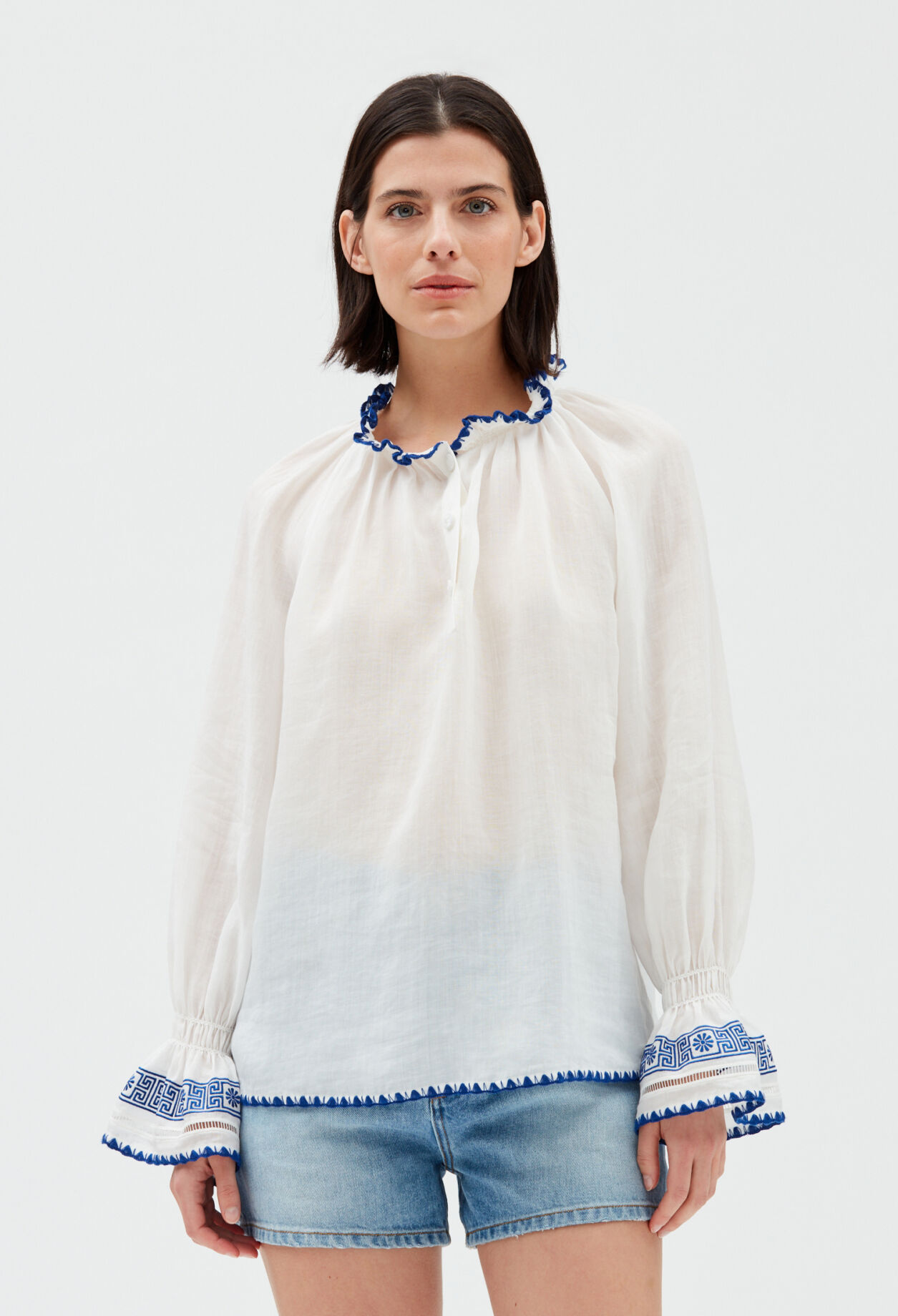 Bestickte Bluse, écrufarben