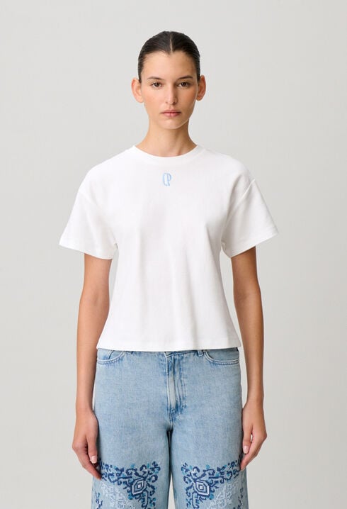 Besticktes Baumwoll-T-Shirt