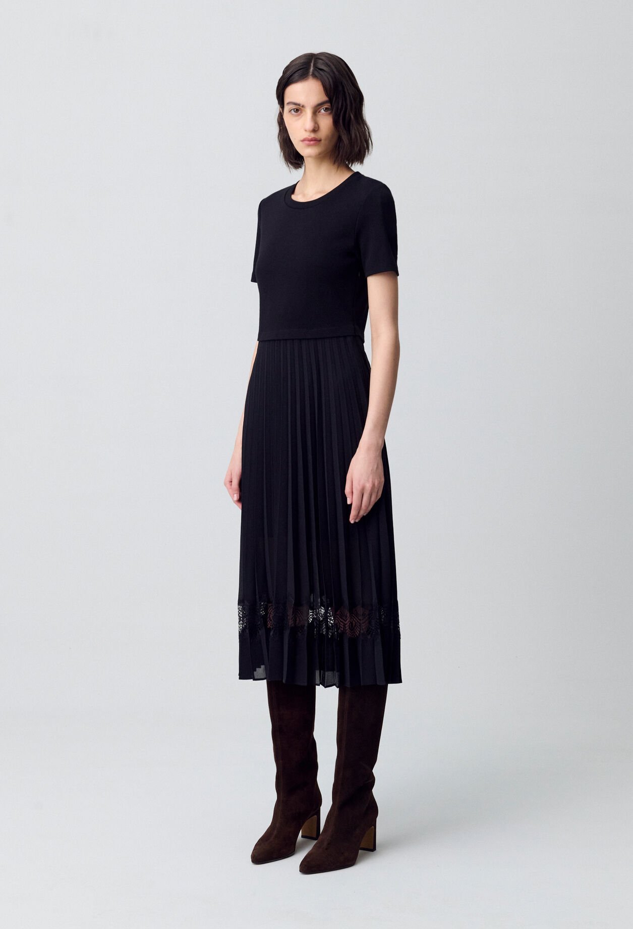 Twist Zweifarbige Midikleid  schwarz