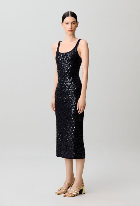 Langes Strickkleid mit Pailletten