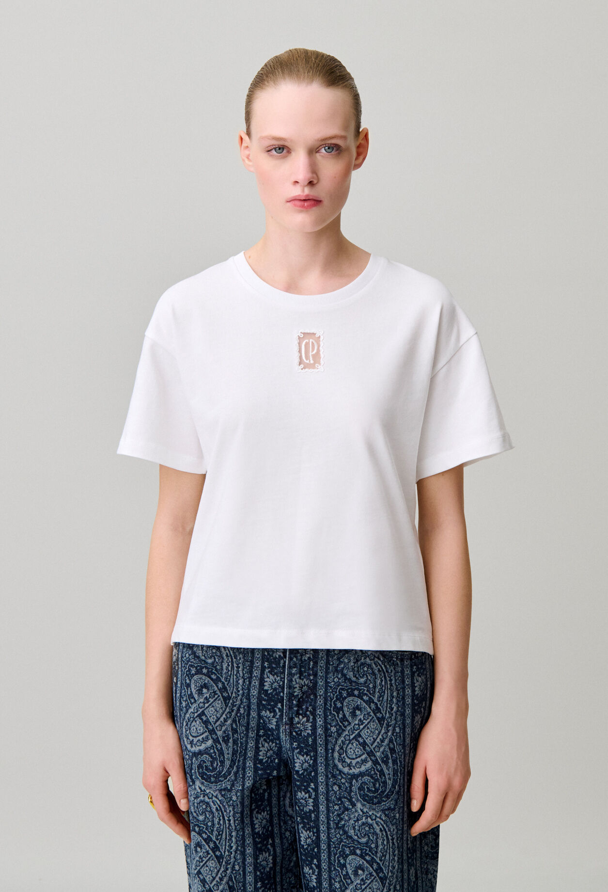 Weites Baumwoll-T-Shirt, kurz