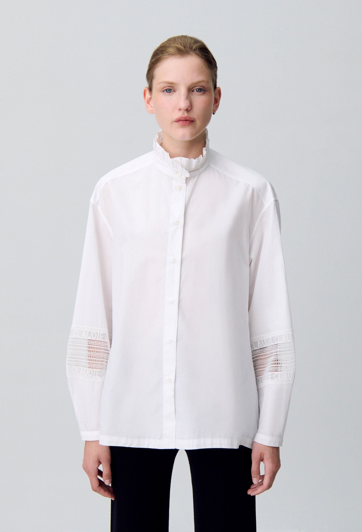 Baumwollbluse mit Rüschenkragen