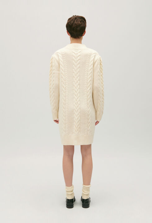 Kurzes Strickpulloverkleid Ecru