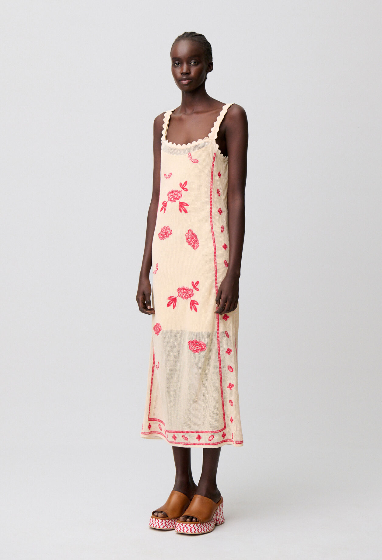 Midikleid mit Blumenstickerei
