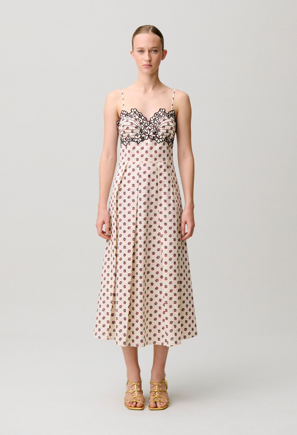 Bedrucktes Baumwollkleid Stickerei