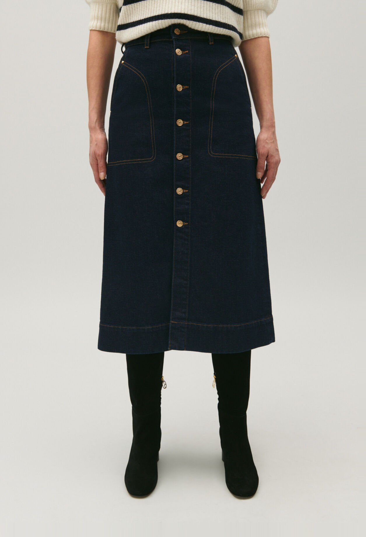 Blauer mittellanger Jeans-Rock