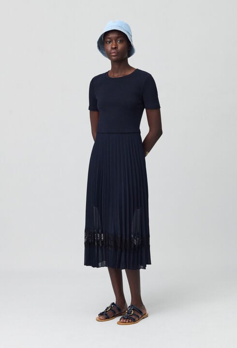 Zweifarbige Kleid in Schwarz und Marine 