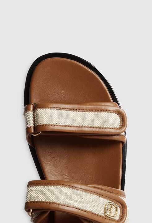 Sandalen aus Leder und Leinen, beige