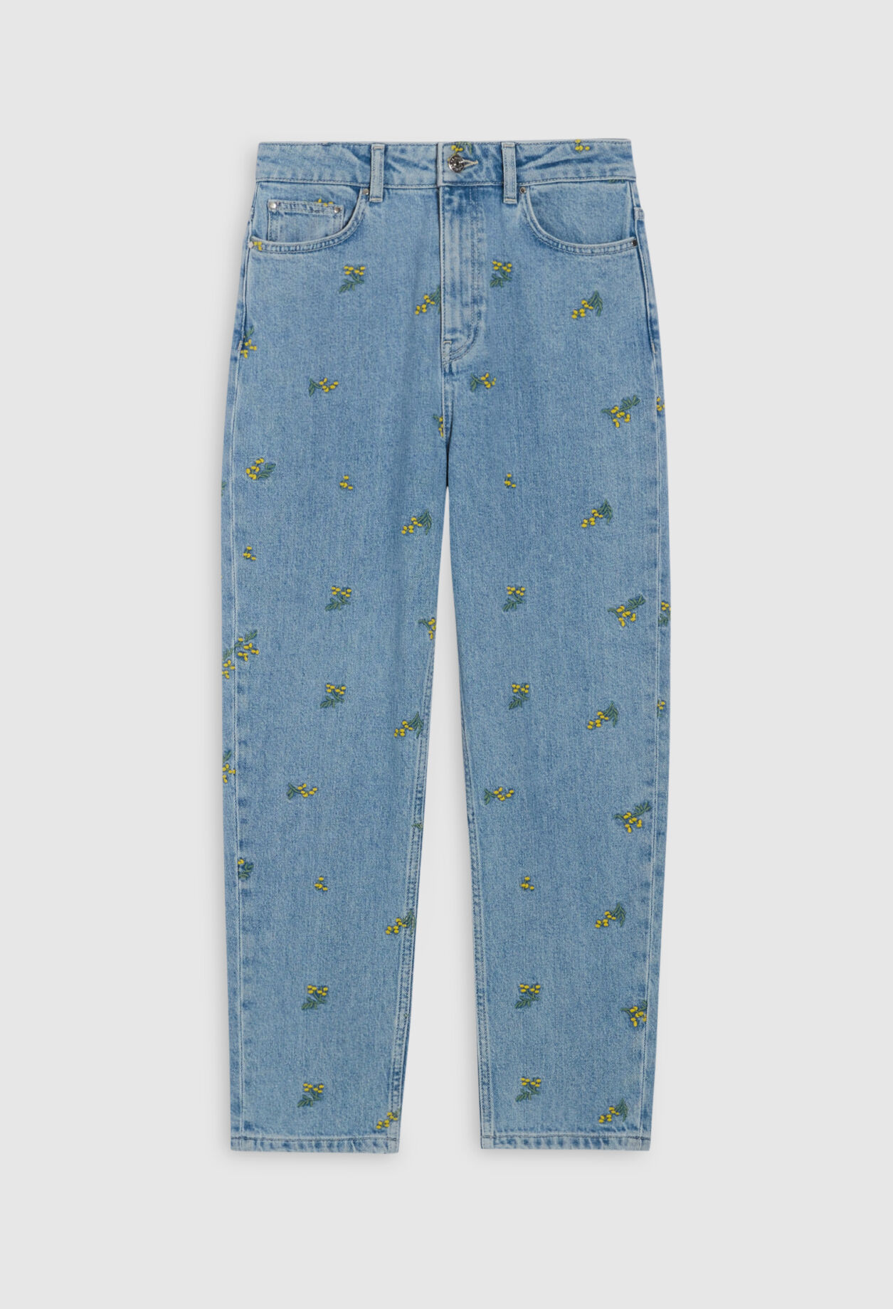 Gerade Jeans mit Stickerei, Mimose