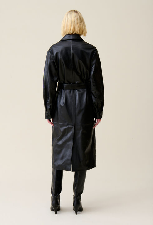 Leder-Trenchcoat mit Revers