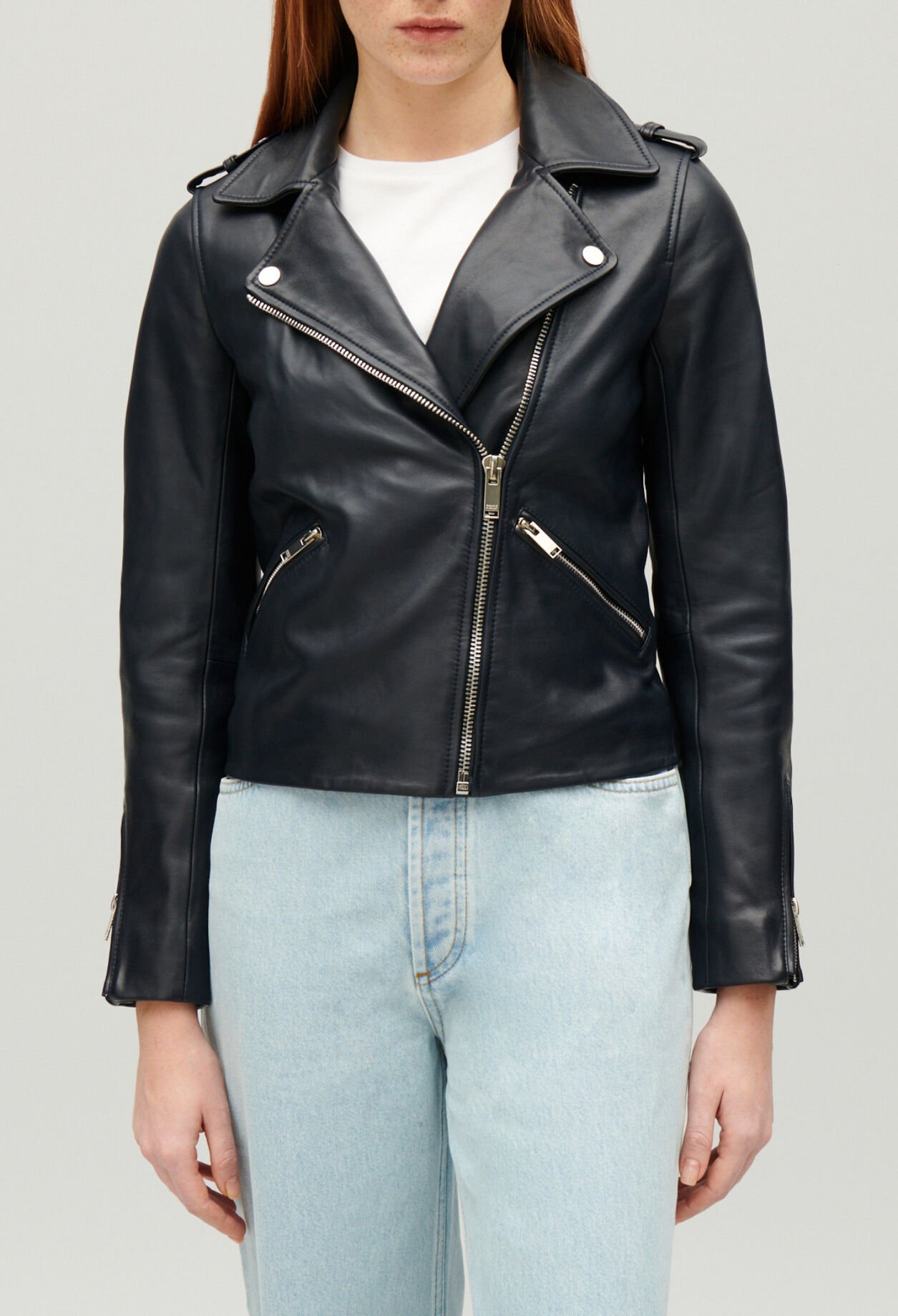 Marineblaue Jacke aus Glattleder