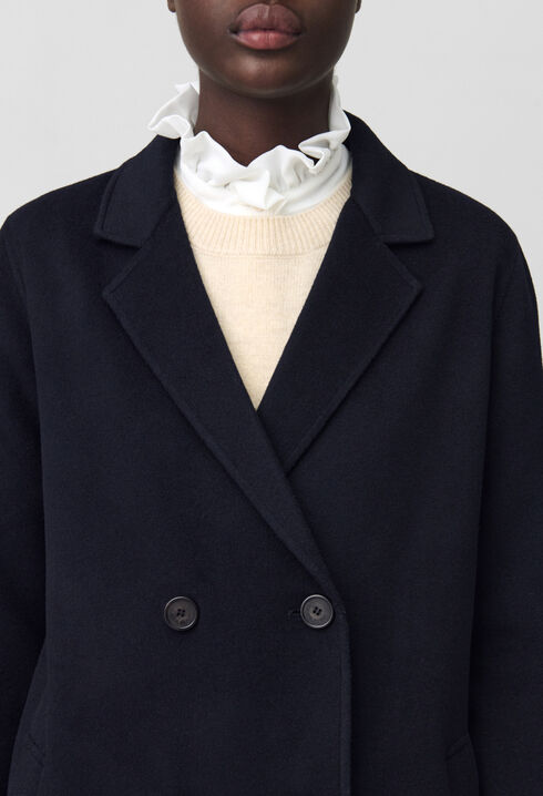 Mittellanger marineblauer Wollmantel