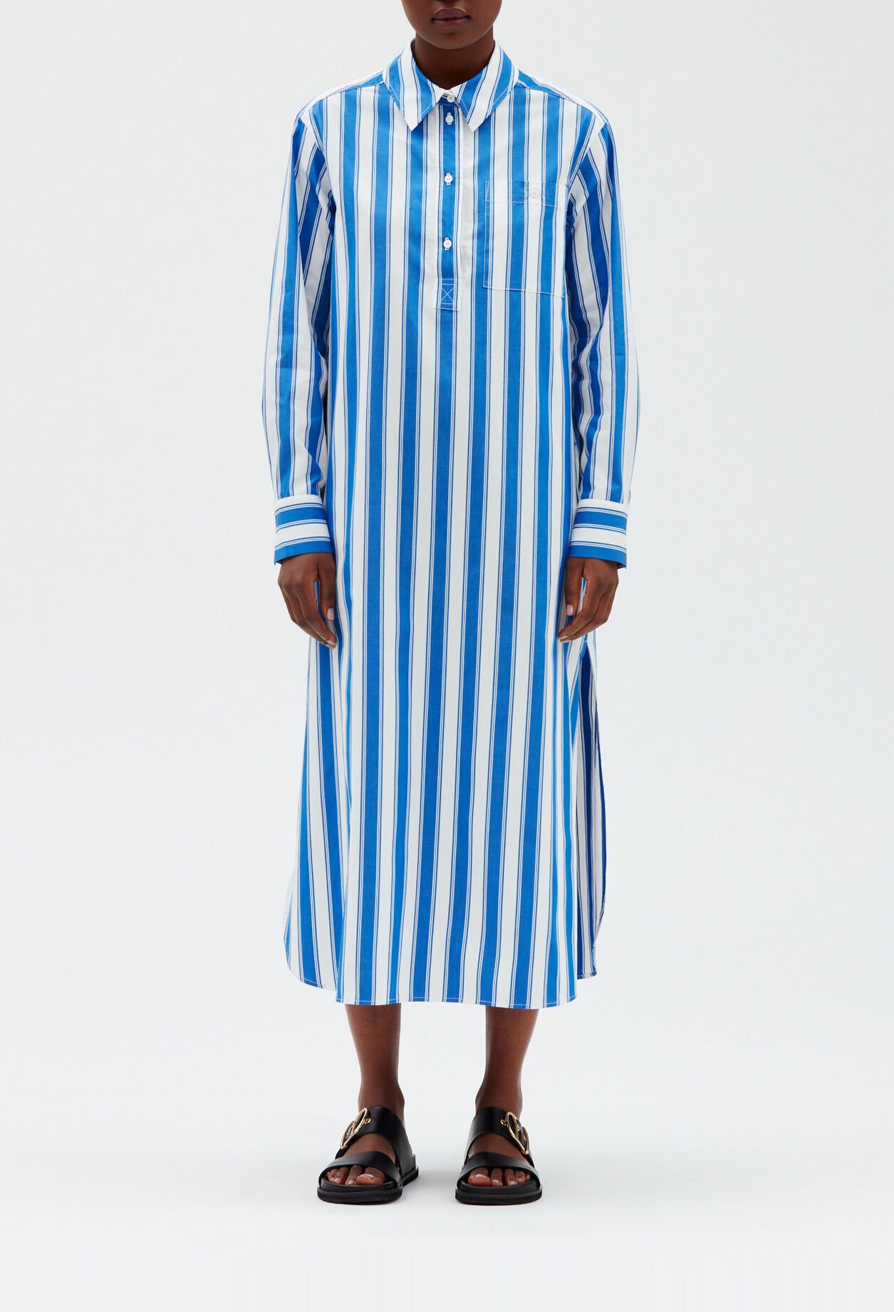 Hemdblusenkleid mit Streifen-Design blau