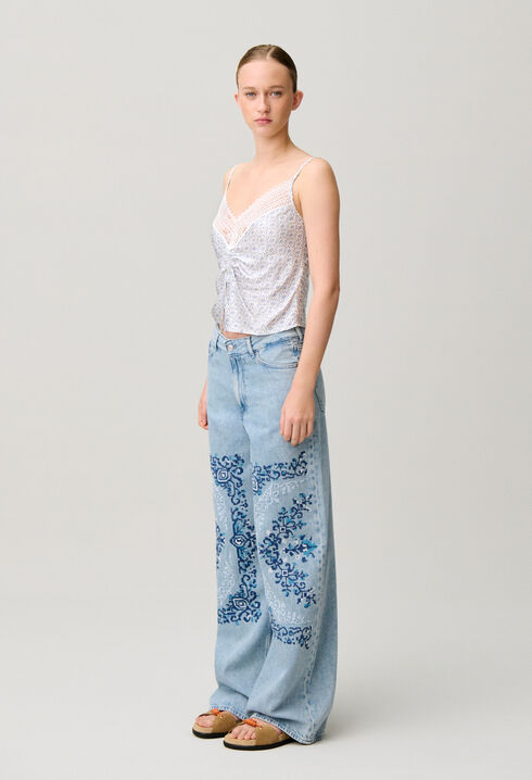 Bestickte Wide-Leg-Jeans