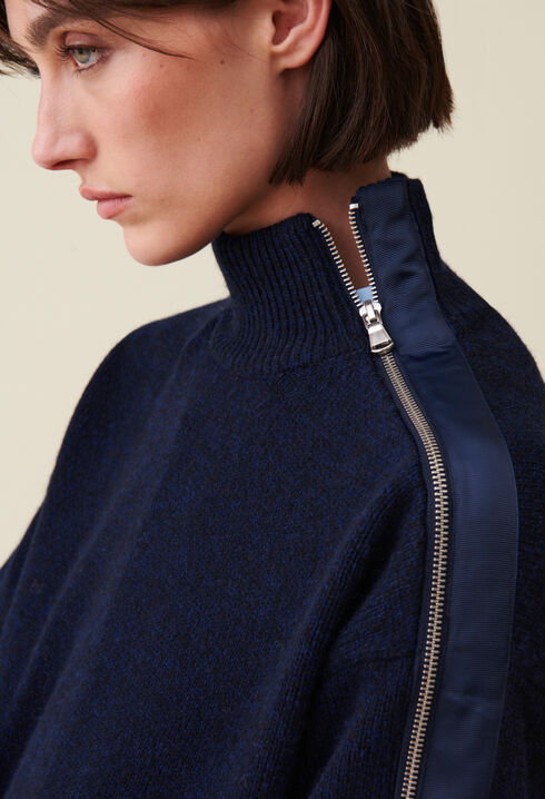Dunkelblauer Zip-Pullover