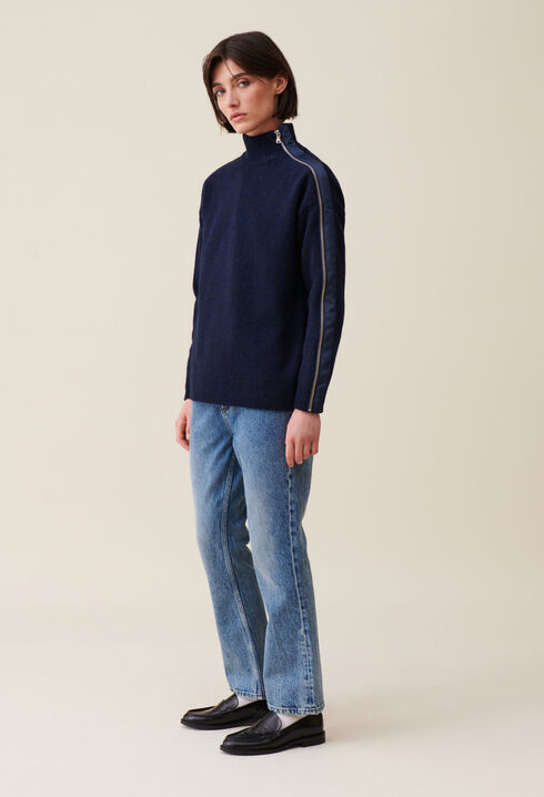 Dunkelblauer Zip-Pullover