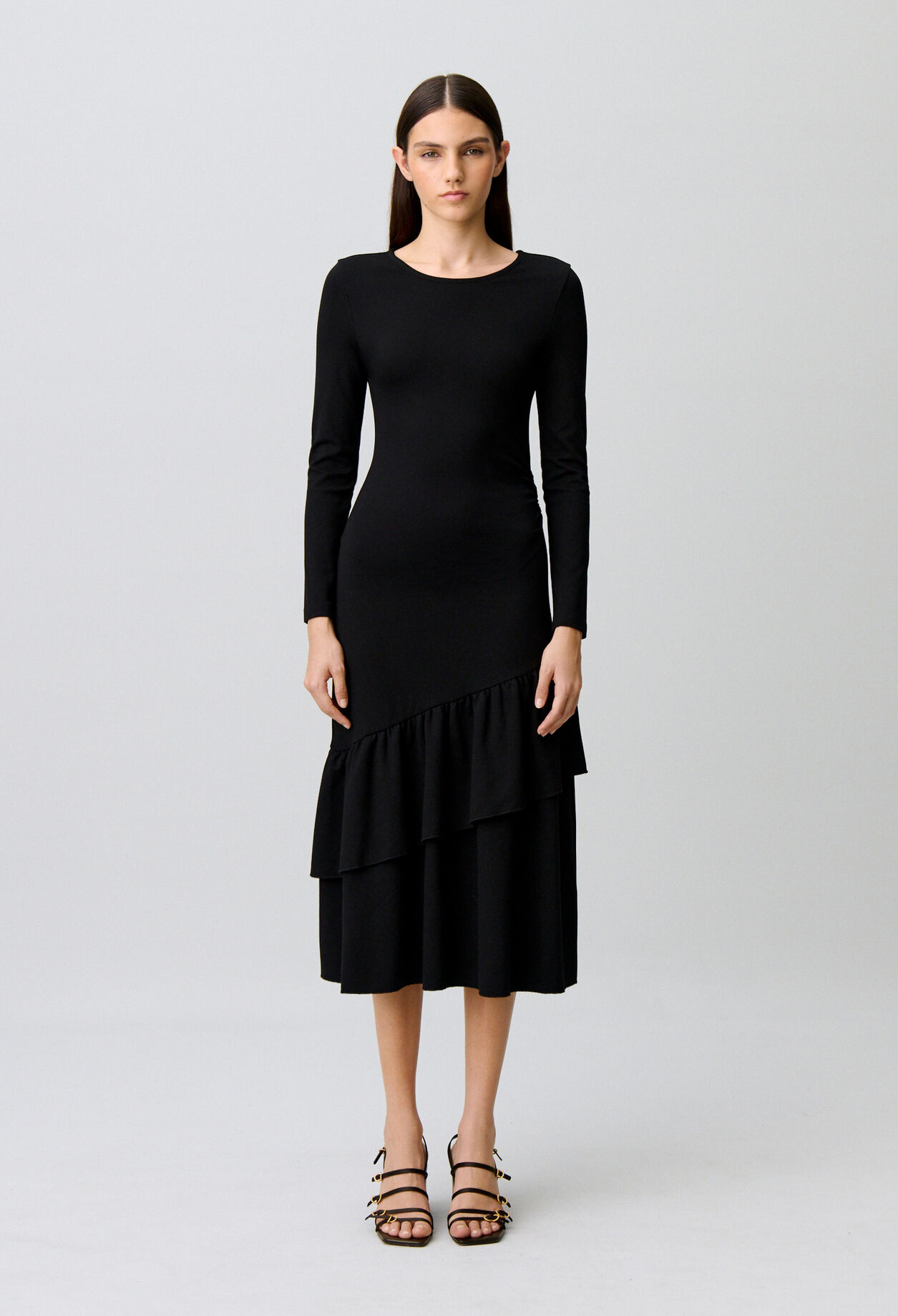 Asymmetrisches Jersey-Volantkleid