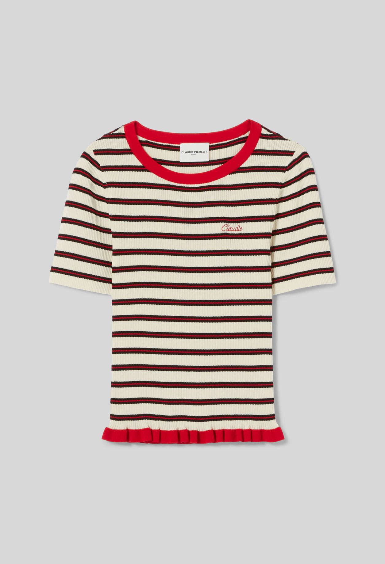 Dreifarbig gestreiftes T-Shirt