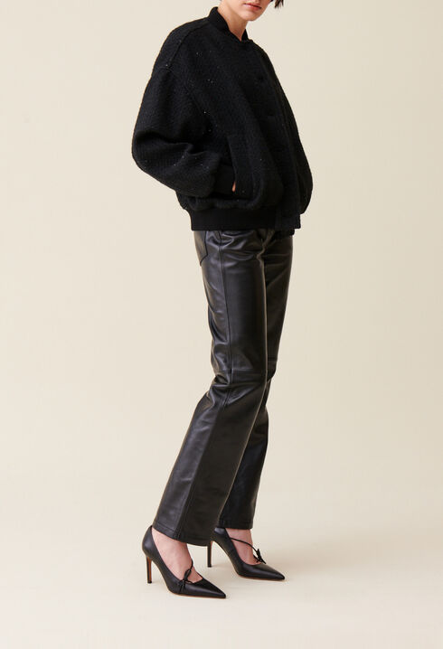 Schwarze Tweed-Bomberjacke