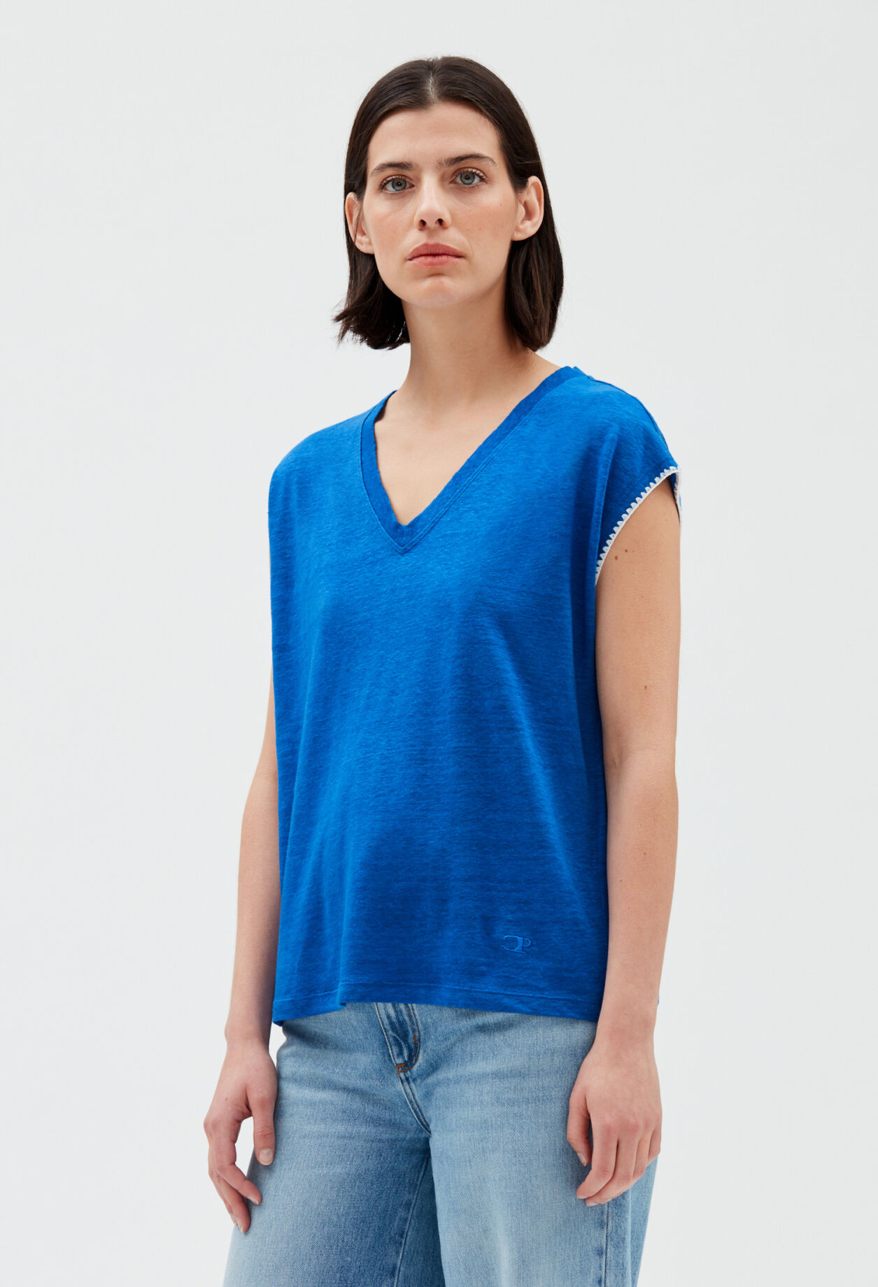 T-Shirt aus Leinen in Blau