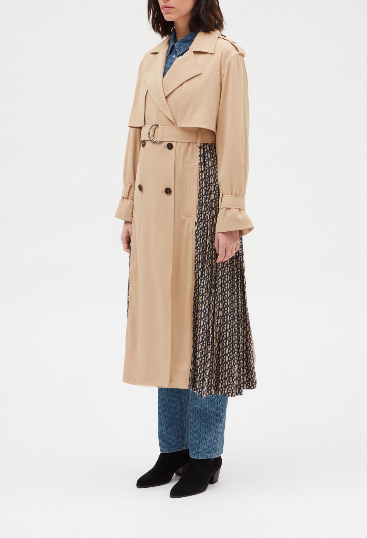 Halblanger Monogramm-Trenchcoat, beige