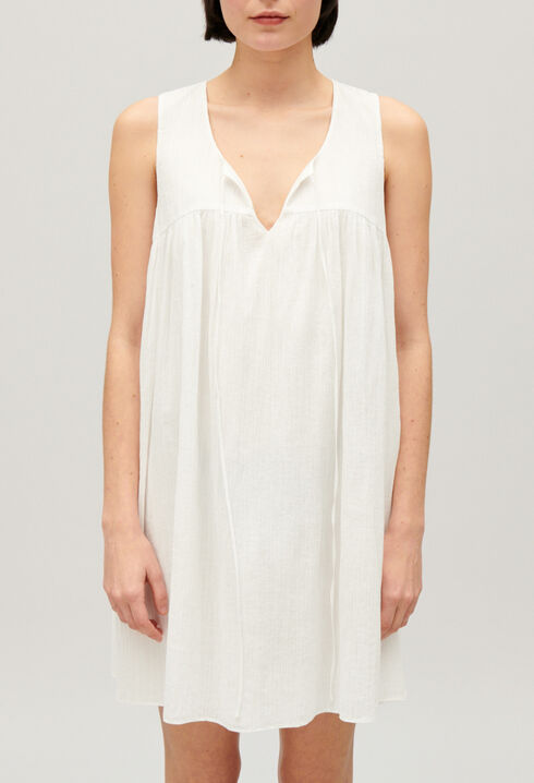 Kurzes, gerafftes Kleid Ecru