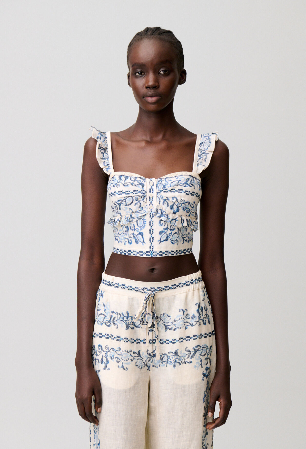 Leinen-Bustier mit Volants