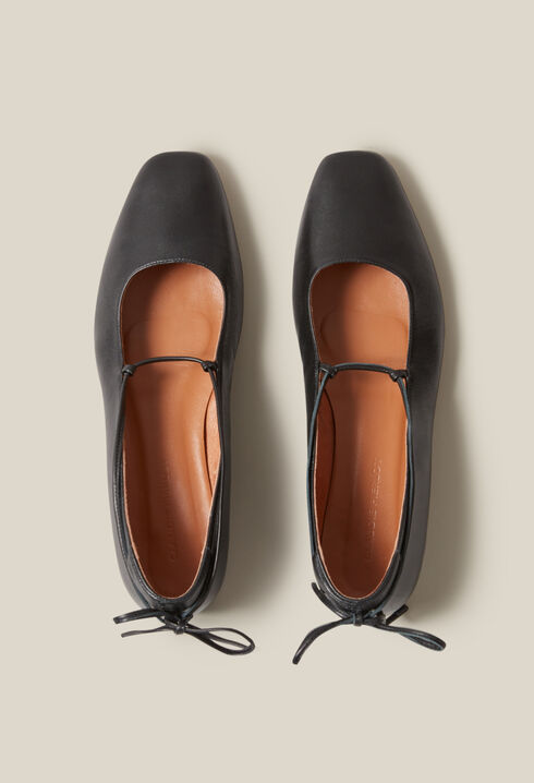 Schwarze Leder-Ballerinas