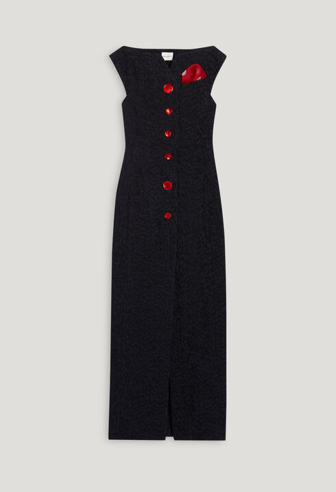 Langes Kleid, eckiger Ausschnitt Marine
