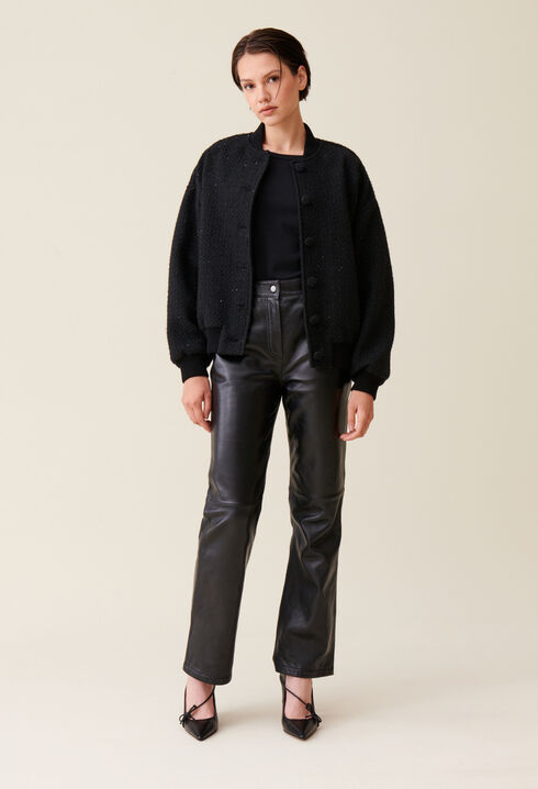 Schwarze Tweed-Bomberjacke
