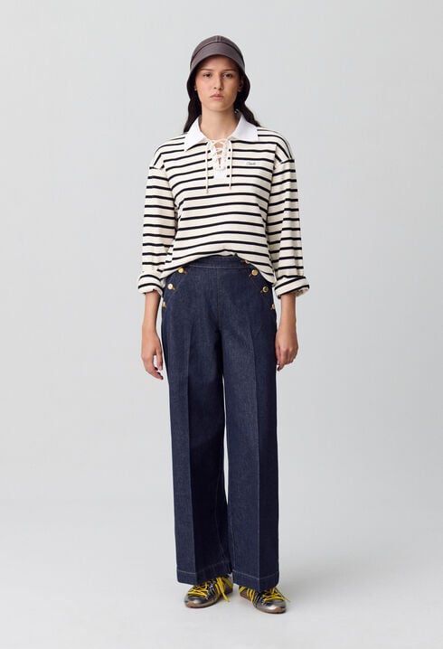 Weite Marlene-Jeans mit Knopfleiste