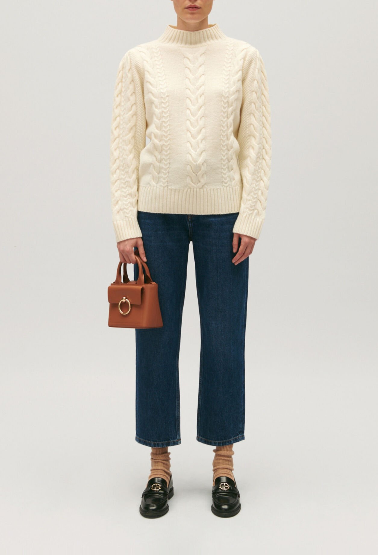 Strickpullover mit Zopfmuster Ecru