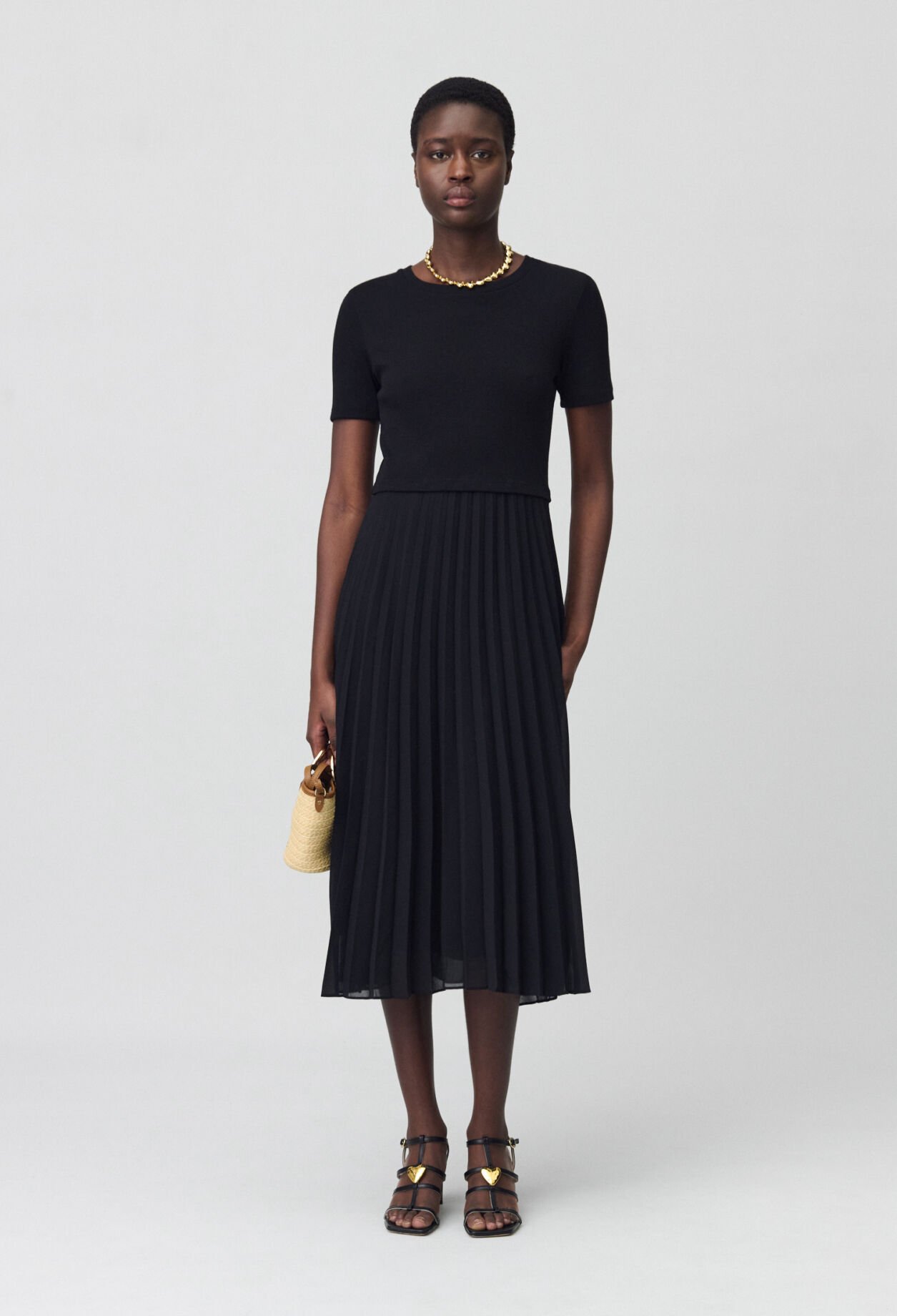 Langes Kleid Teli aus Materialmix