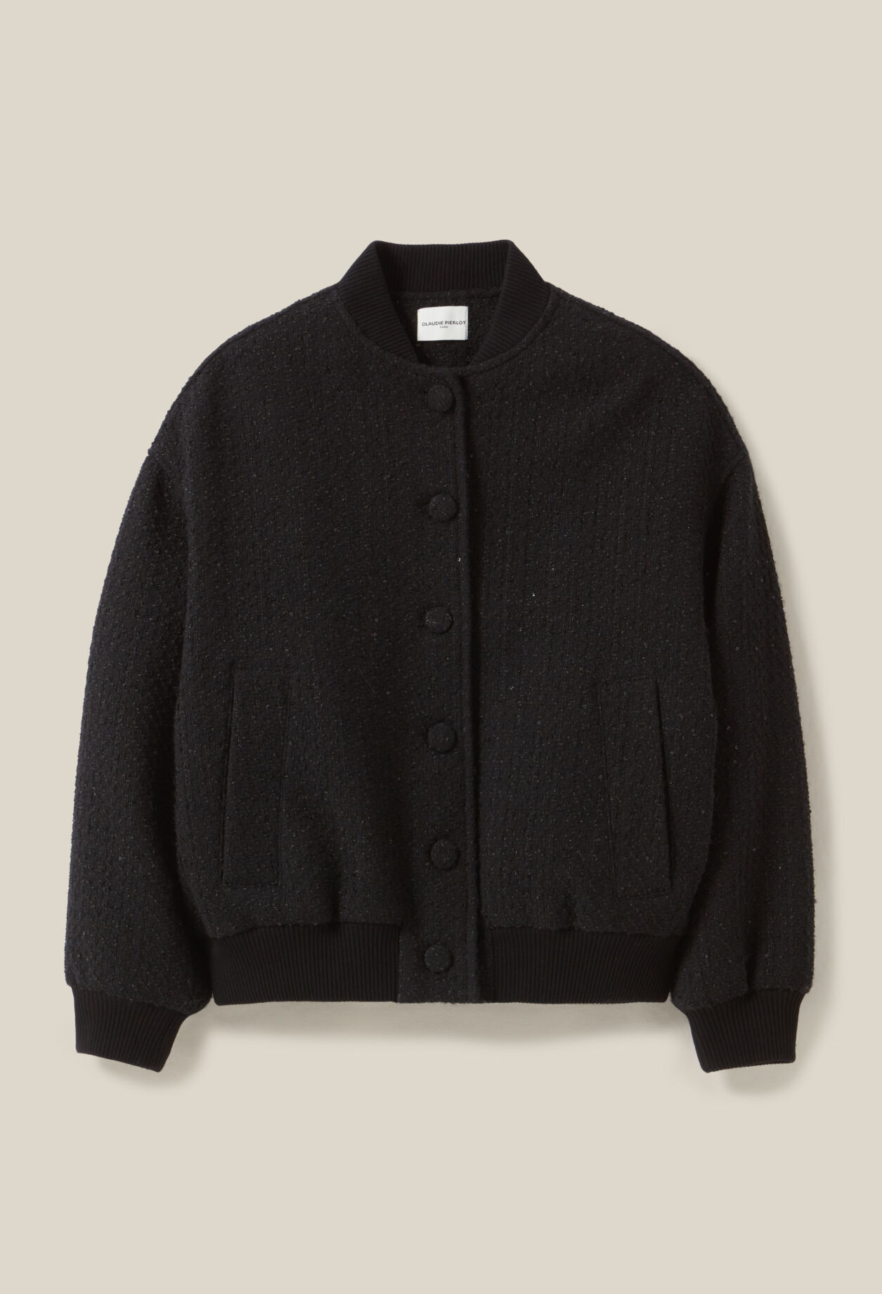 Schwarze Tweed-Bomberjacke
