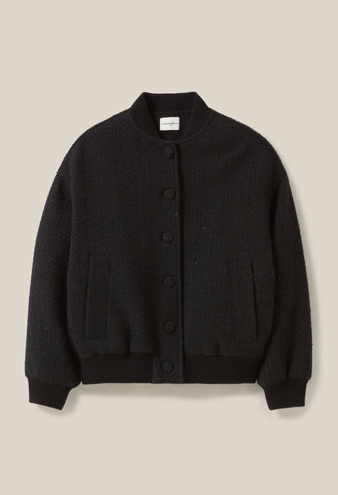 Schwarze Tweed-Bomberjacke