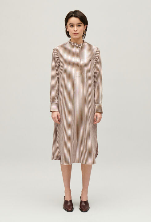 Langes Kleid mit Streifen-Design Bronze