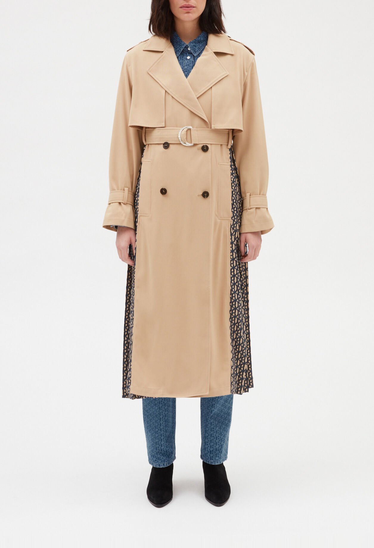 Halblanger Monogramm-Trenchcoat, beige
