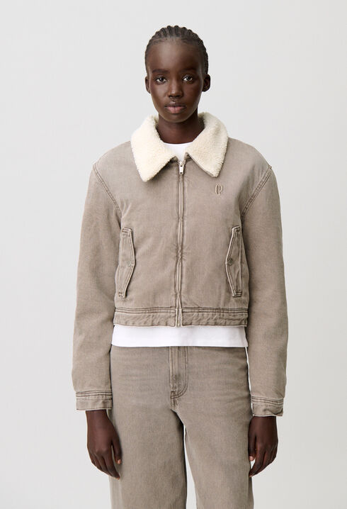 Denimjacke mit Kunstfell