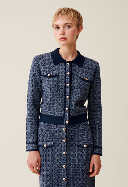CP-Monogramm-Cardigan Hemdkragen