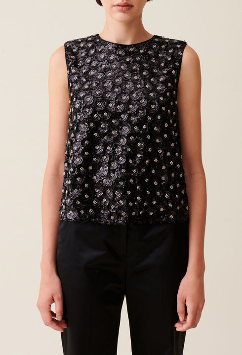 Schwarzes Top Paillettenstickerei