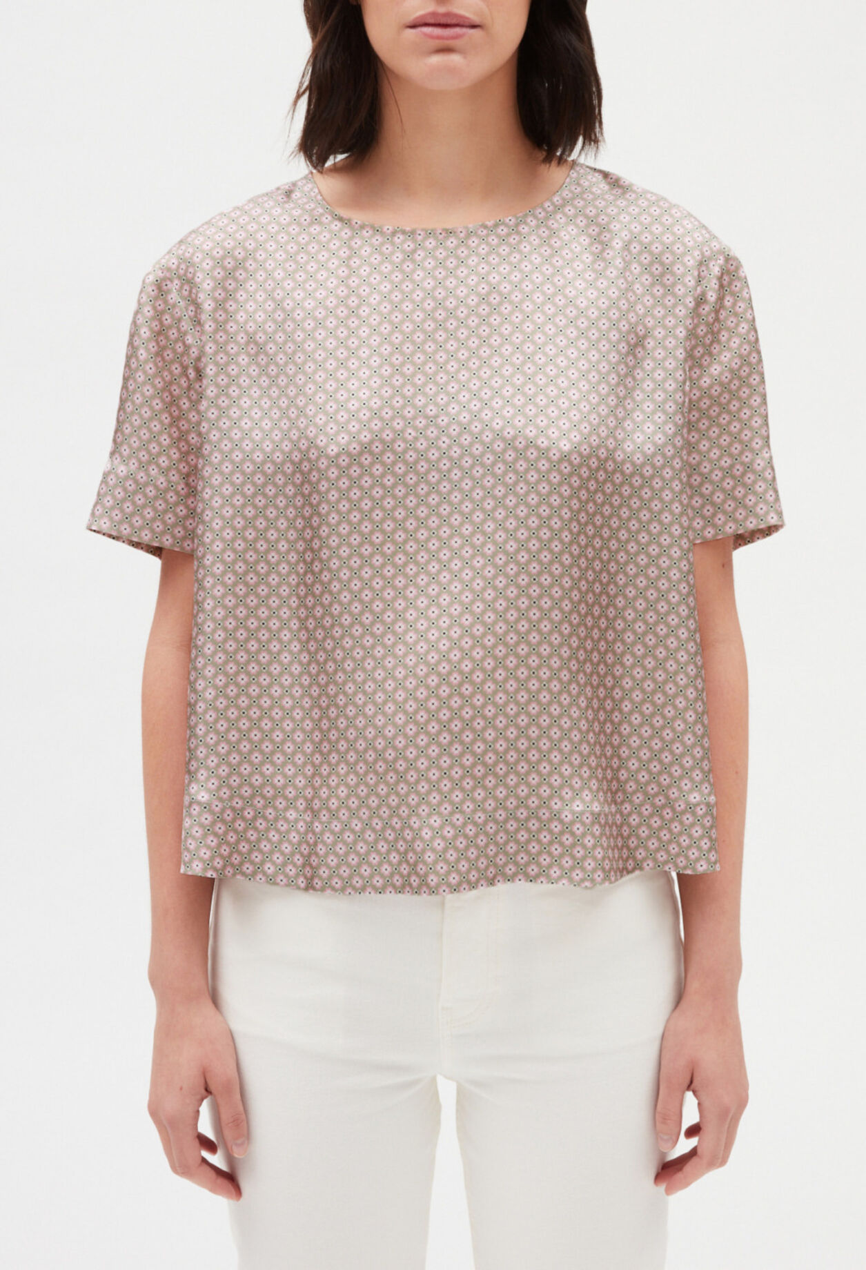 Seidenbluse mit Printmotiv, rosa