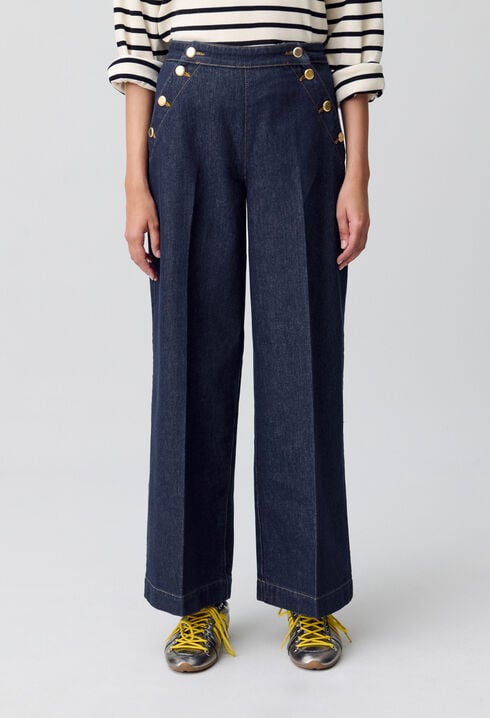 Weite Marlene-Jeans mit Knopfleiste