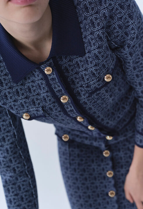 CP-Monogramm-Cardigan Hemdkragen