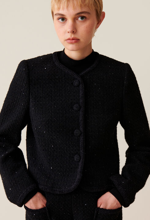 Schwarze Tweedjacke gerade