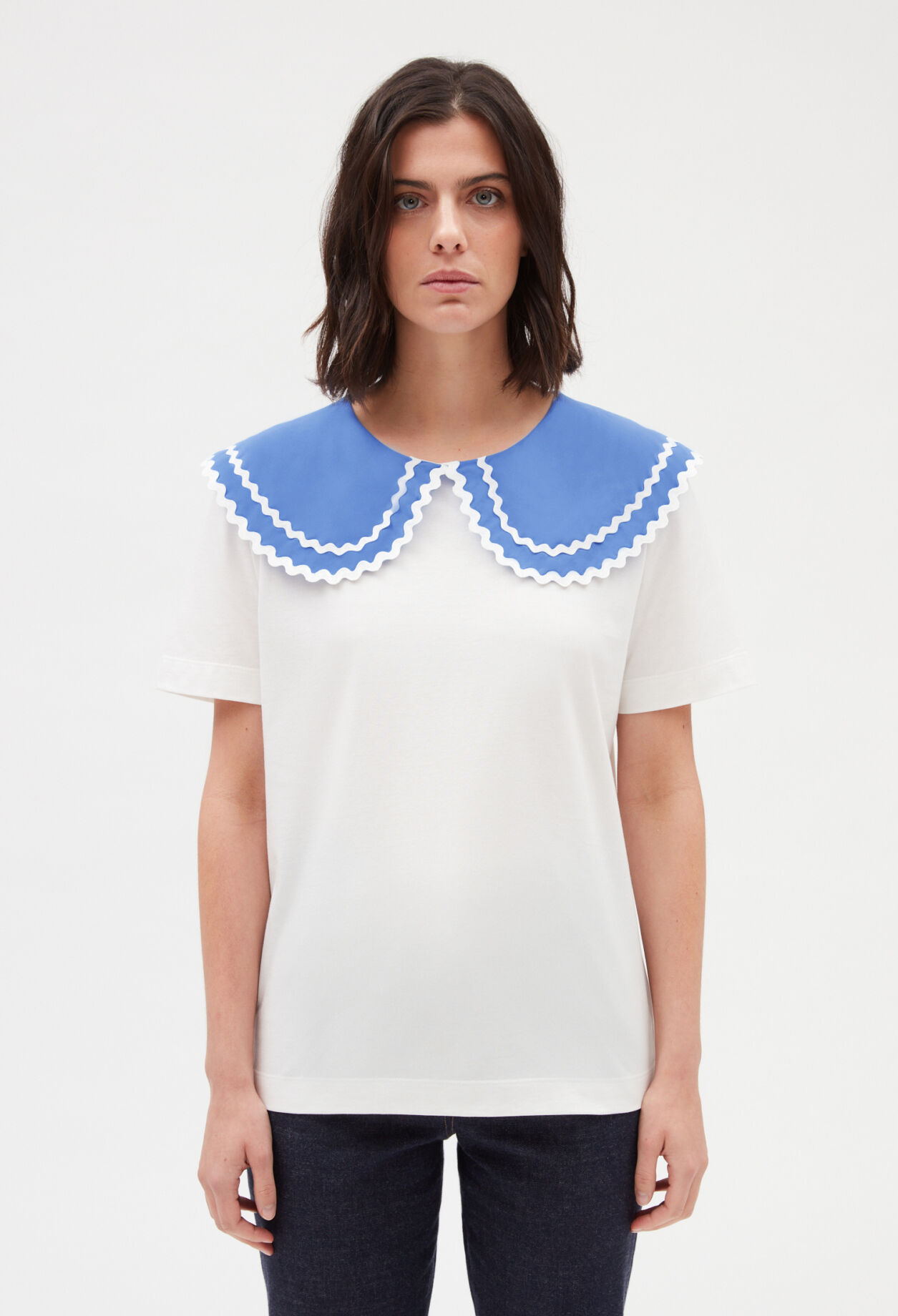 T-Shirt mit Bubikragen, ecru