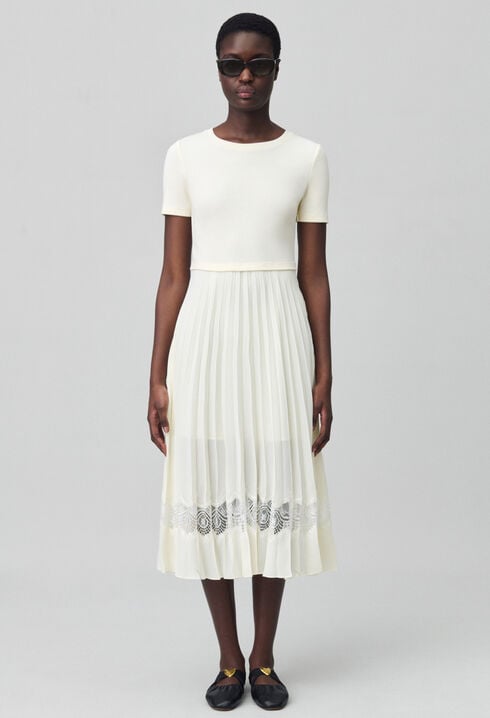 Twist Zweifarbige Midikleid  elfenbein