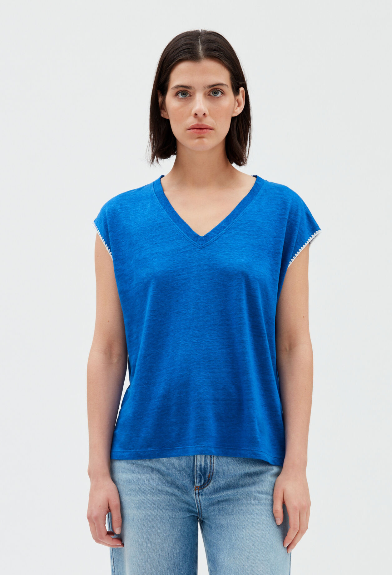 T-Shirt aus Leinen in Blau