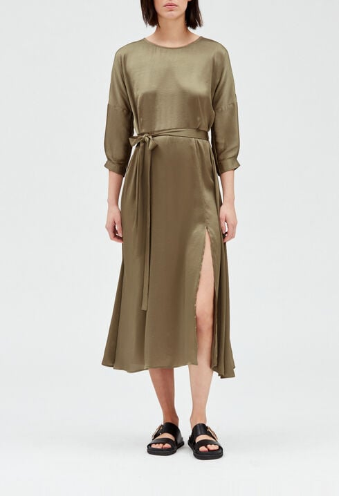 Midikleid aus Satin, khaki